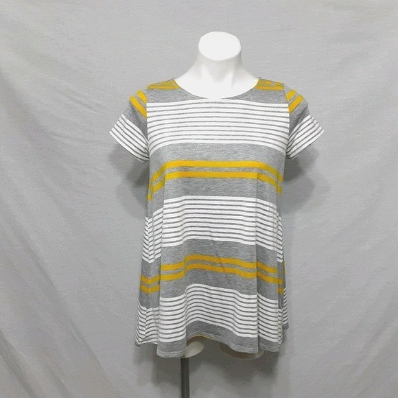 Puella Anthropologie Oversized Tunic Top Small Yellow Gray White Striped Flowy - Picture 2 of 5